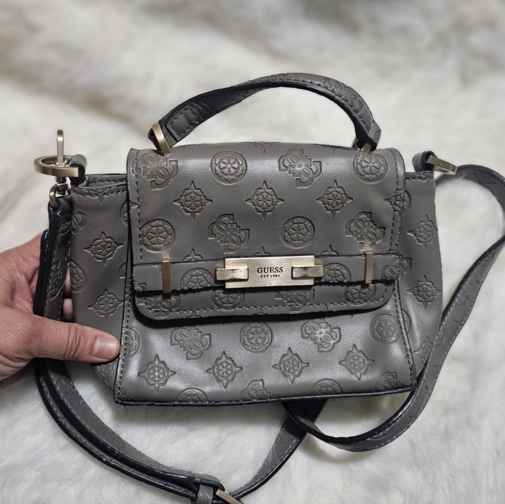 Guess Embossed Crossbody Bag In Gray